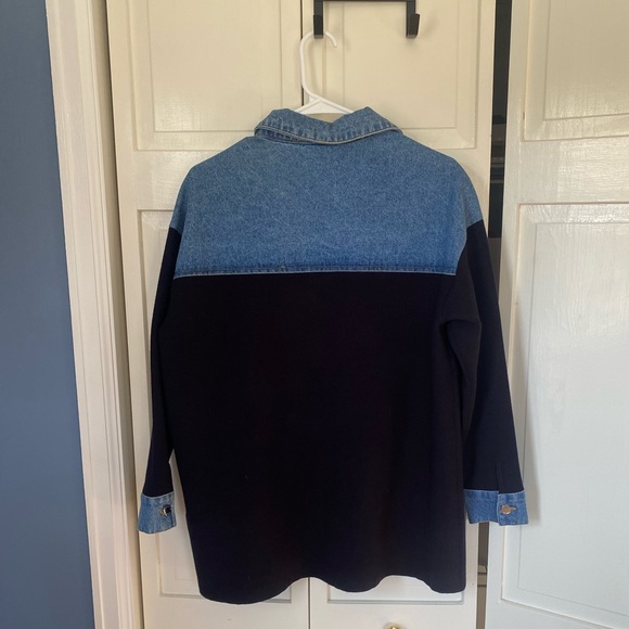 Sandro Gwenaelle Dual-Material Oversized Denim Jacket - Picture 2 of 6